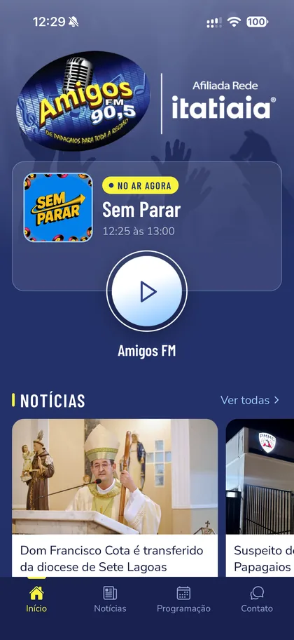 Tela principal do app da Amigos FM 90,5