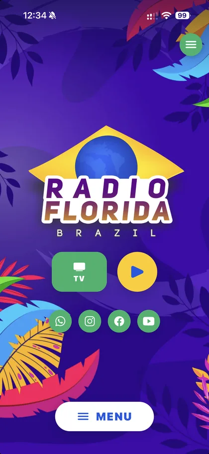 Tela principal do app da Rádio Florida Brazil