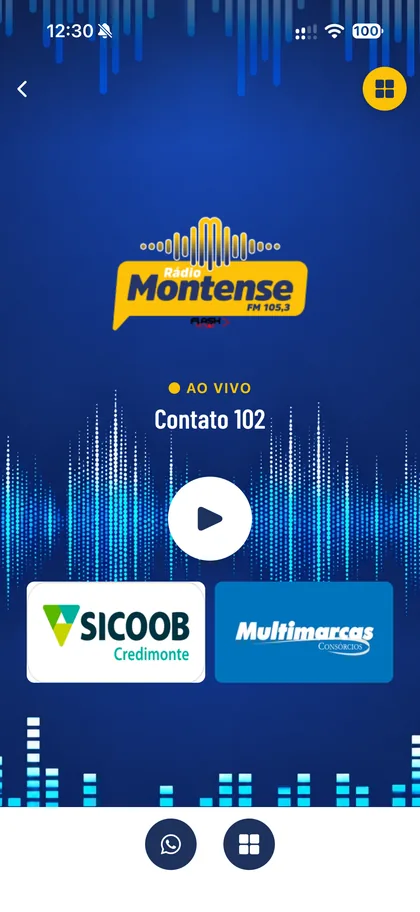 Tela principal do app da Rádio Montense FM