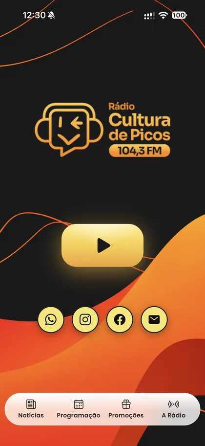Tela principal do app da Rádio Cultura de Picos