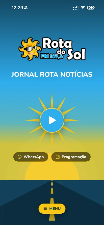 Tela principal do app da Rota do Sol FM