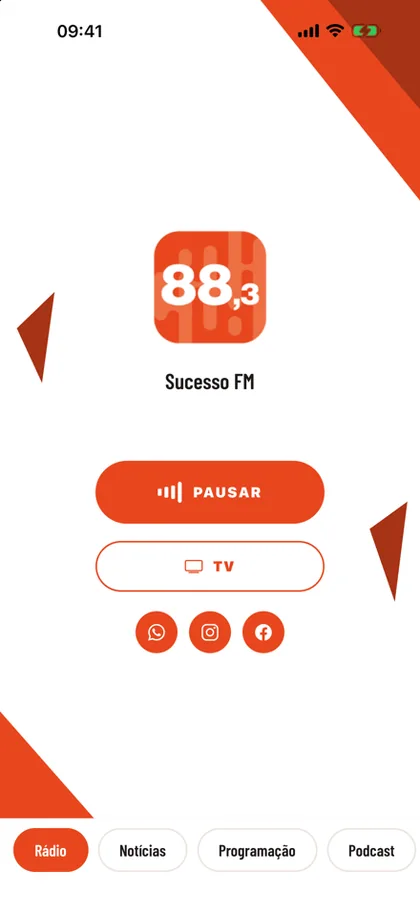 Tela principal do app da Sucesso FM